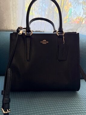 Coach Black Leather Structured Satchel with Gold Hardware